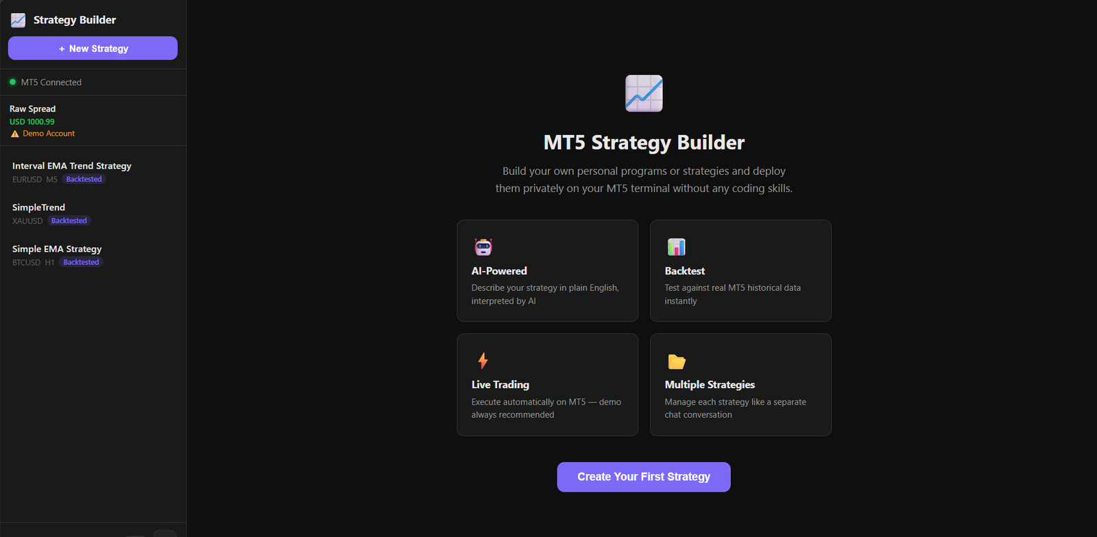 MT5 Strategy Builder app screenshot